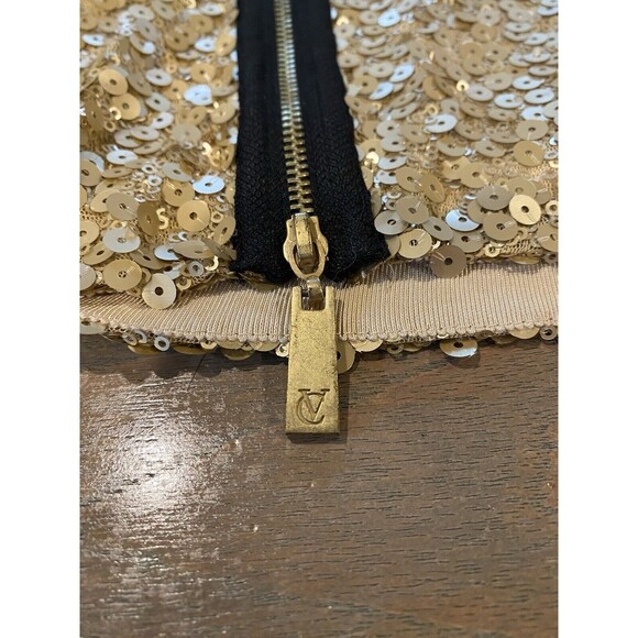Vince Camuto Tank Top Gold Sequined Size XS Back Zip Polished Rocker Loose Fit - Picture 3 of 13